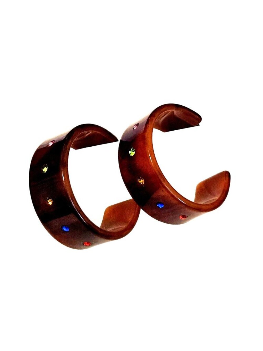 Acrylic Chunky Tortoise Shell Rhinestone Hoop Earrings